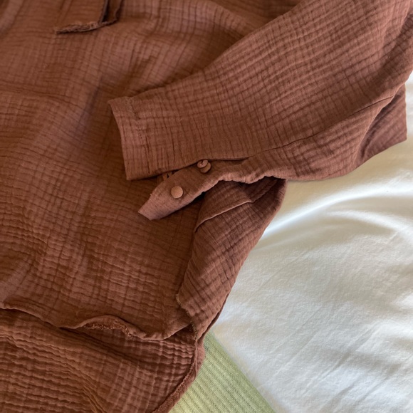 ZARA Brown Linen Blouse Pullover Oversized Sz Small - Picture 3 of 4